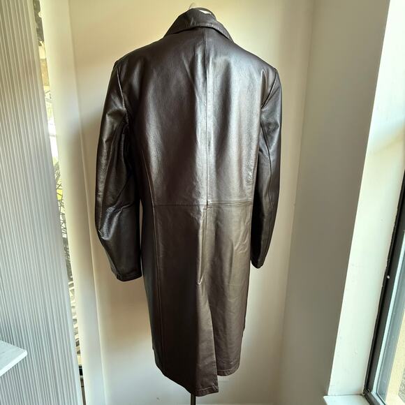 All Saints Archival 4‑Button Longline Pig Nappa Leather Coat Size 12 - Picture 3 of 13